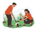 Volunteers Planting the Tree Plant for Reforestation Concept Illustration