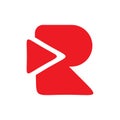 Red initial r letter play logo design