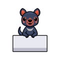 Cute little tasmanian devil cartoon with blank sign