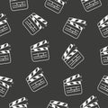 Hand drawn clapper icon for the movie seamless pattern. Doodle firecracker for filmmaking