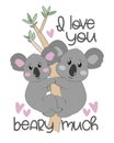 I love you beary much - cute embracing koalas on the tree. Royalty Free Stock Photo