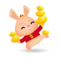 2023 Chinese new year, little rabbit with chinese gold Ingots, gong xi fa cai, year of the rabbit zodiac of Animal lucks Cartoon