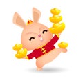 2023 Chinese new year, little rabbit with chinese gold Ingots, gong xi fa cai, year of the rabbit zodiac of Animal lucks Cartoon Royalty Free Stock Photo