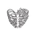 Black and white skeleton heart with roses,