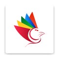 Bird head logo with colorful head crown