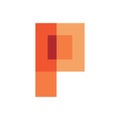 Initial p letter square pixel color shape logo design