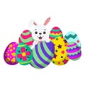 Cute little white bunny with many Easter egg Royalty Free Stock Photo