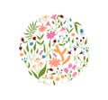hand drawn doodle spring abstract flowers in circle composition Royalty Free Stock Photo