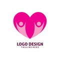 Love heart people couple care logo design