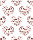 Elegant luxury floral seamless patterns with hearts and flowers. Chocolate brown background Royalty Free Stock Photo