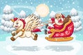 Cute cartoon santa claus riding a ride with unicorn Royalty Free Stock Photo