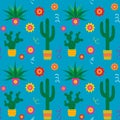 Cinco de mayo cactus and flowers seamless vector pattern Royalty Free Stock Photo