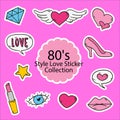 Hippie retro vintage icons in 70s-80s style. Flat Valentine\'s elements. Royalty Free Stock Photo
