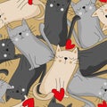 Cats seamless pattern, cartoon hand drawn vector design Royalty Free Stock Photo