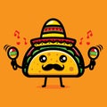 Cute taco cartoon vector design wearing mexico hat