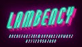 Lambency alphabet font. 3D neon letters and numbers.