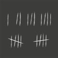 Tally marks wall sticks lines counter. Counting signs chalk