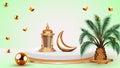 Date palm tree and Mosque icon 3d for the Background of Ramadan Kareem.islamic poster,card,banner Vector illustration