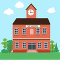 Simple 2D Flat Design School Building Vector Illustration