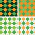 Collection set of 4 saint Patrick \'s day argyle plaid seamless pattern in orange and green Royalty Free Stock Photo