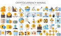 Cryptocurrency mining multi color icon set