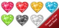 Set of multi colored heart cut diamonds realistic gems, pink, red, yellow gems and black diamond jewels shiny gem Design elements