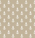 Beige anchor background pattern. Nautical theme seamless design.