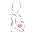 Pregnant Woman Holding Her Belly Waiting for a Baby Linear Drawing One Line