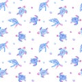 Watercolor seamless turtle medusa pattern. Sea eco concept in blue pink colors. Textile drawing, fashion, canvas print.