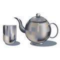 Silver Teapot and Drinking Cup Vector Illustration Royalty Free Stock Photo