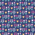 Cute seamless pattern with pink hearts and flowers for gift wrap, Valentine`s Day