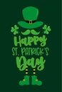 Happy St.Patrick`s Day - Leprechaun hat and mustache with clover leaf.