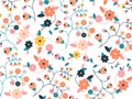 vintage flower and leaves background with flat style drawing
