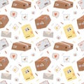 Fun seamless pattern with postal elements Royalty Free Stock Photo