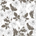 Elegant seamless pattern with hand drawn line Roses flowers.