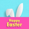 Happy Easter eggs poster paper art style. Little Rabbit Bunny cartoon comic paper cut design with greeting card. Easter day Royalty Free Stock Photo