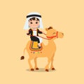 Cute sultan boy riding a camel clipart