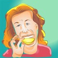 Woman Eats A Lemon Expression Vector Illustration Royalty Free Stock Photo