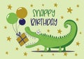 Snappy Birthday - funny alligator with ballons and Birthday present.