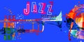 Jazz night music poster for live concert events, music festivals and shows banner, party flyer. Trendy and colorful invitation for