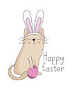 Happy Easter  - cute cat in bunny ears. Hand drawn graphic Royalty Free Stock Photo