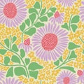 PrintVector hand-drawn retro sunflower illustration seamless repeat pattern