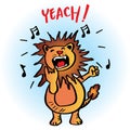 Cartoon rock star lion sings. Royalty Free Stock Photo