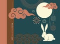 Mid autumn festival banner. Cute Rabbit , full moon and traditional chinese design elements. Royalty Free Stock Photo