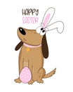 Happy Easter - cute dog in bunny ears. Hand drawn graphic Royalty Free Stock Photo