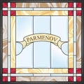 Stained glass with a place for a family name. Square frame. Colorful stained glass window in classic style. Vector Royalty Free Stock Photo