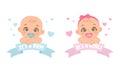 Cute baby boy and girl gender reveal label template