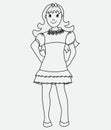 Cute Girl Fashion Illustration Art Line Vector For Colouring Book