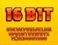 16 Bit alphabet font. Pixel letters and numbers.