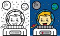 Illustration Vector Graphic Coloring Book of Astronaut Boy.